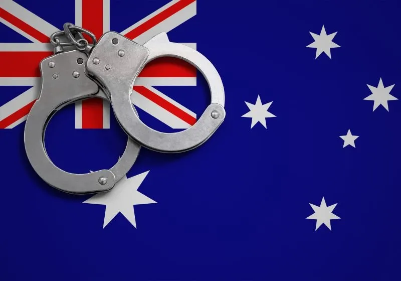 par de algemas sobre a bandeira da Austrália