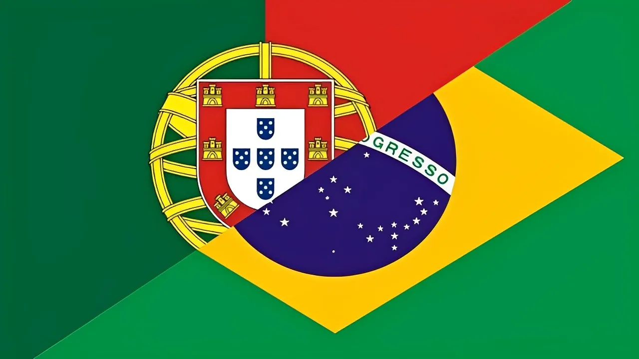 colagem de imagem da bandeira do Brasil e de Portugal