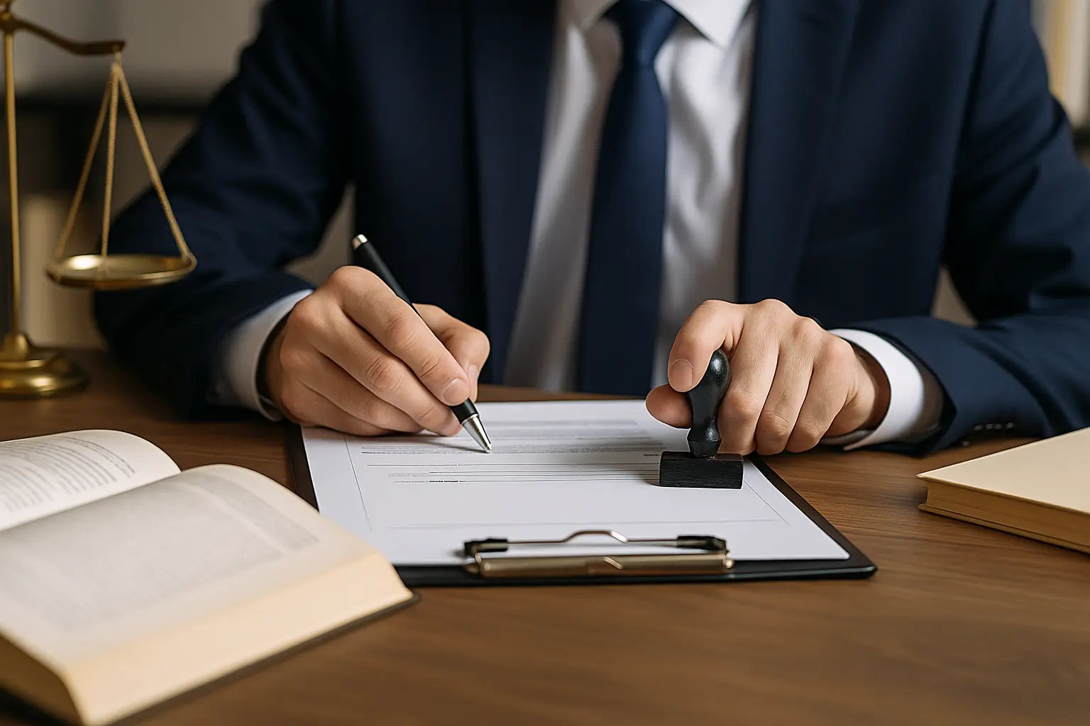 Tradutor público assinando documento para ilustrar o conhecimento técnico na tradução juramentada
