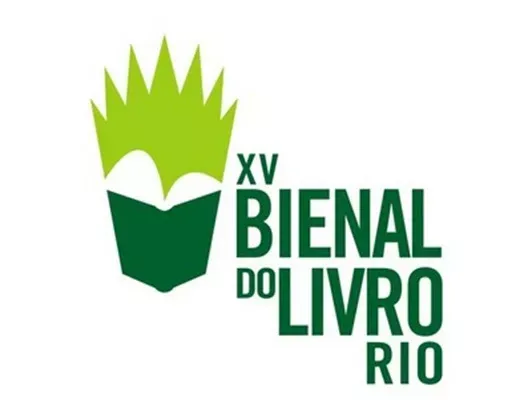 Imagem com simbolo da XV bienal do livro rio na cor verde claro e escuro