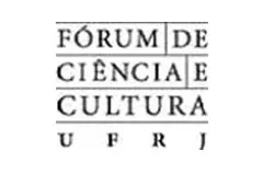 Logo do Fórum da ciencia e da cultura em letra caixa alta na cor azul e com um fundo branco