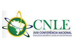 Logo XVIII - Conferência Nacional dos Legisladores e Legislativos Estaduais com fundo branco e letras em verde e azul
